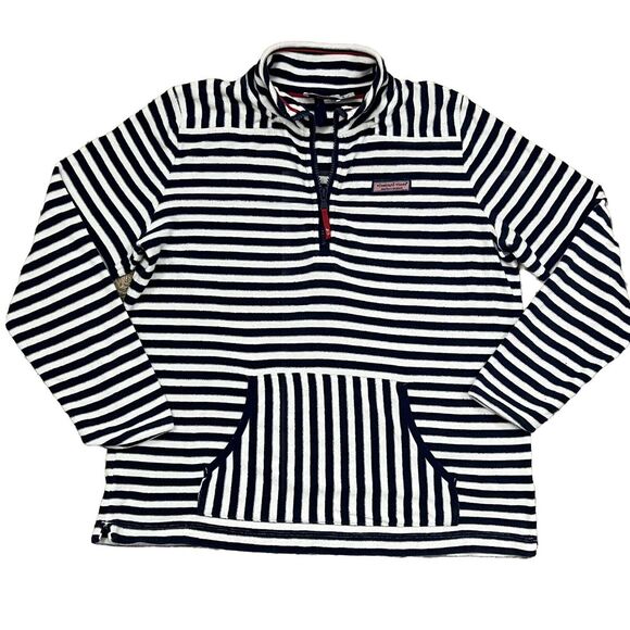 Vineyard Vines Striped Terry Towel Relaxed Shep Shirt Womens Sz Small Blue White - Picture 1 of 8